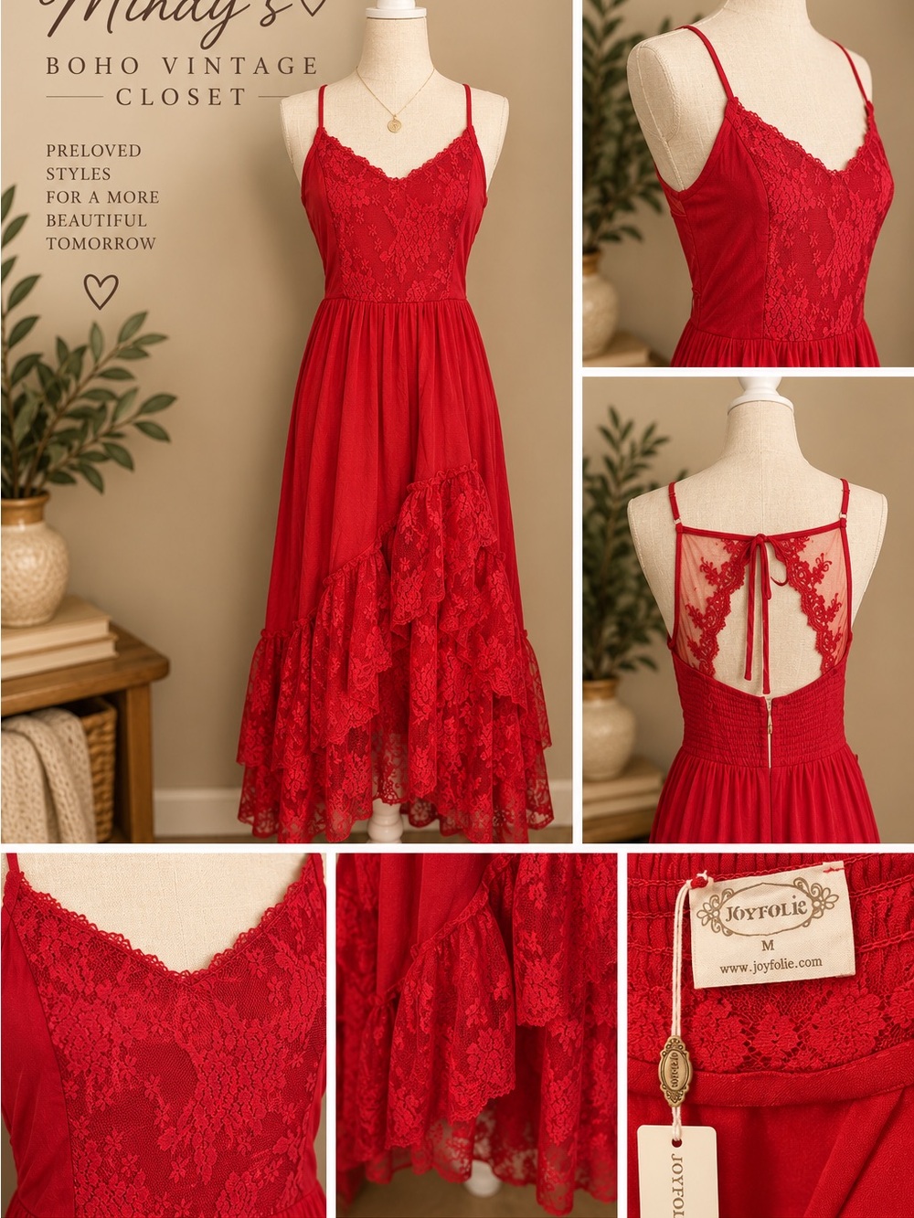 Joyfolie Scarlet Lace Tiered Midi Dress
